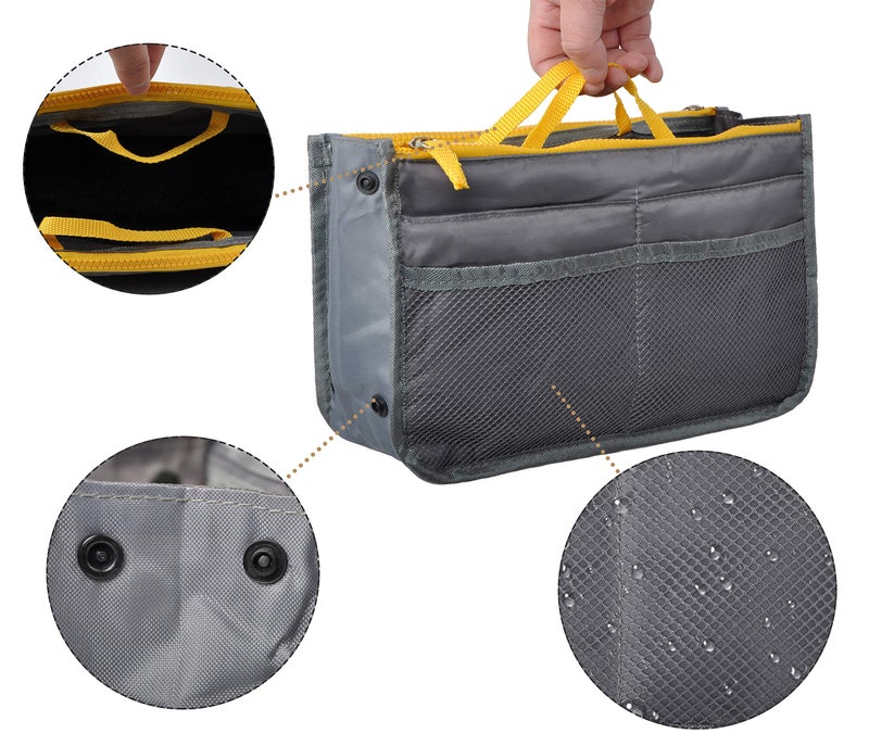 Vercord Purse Organizer Insert for Handbags Bag Organizers Inside Tote Pocketbook Women Nurse Nylon 13 Pockets Grey Medium - Image 5